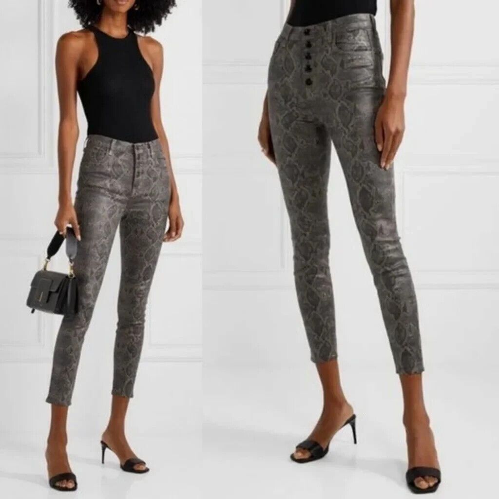 24 Nwt $328 J Brand Dark Tan Coated Boa Lillie High Rise Crop Skinny Jean Black